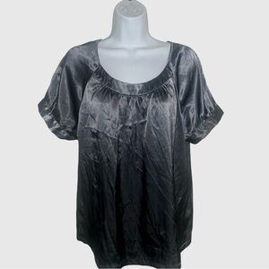 New York and Company Silver Pewter Satin Blouse SZ XL